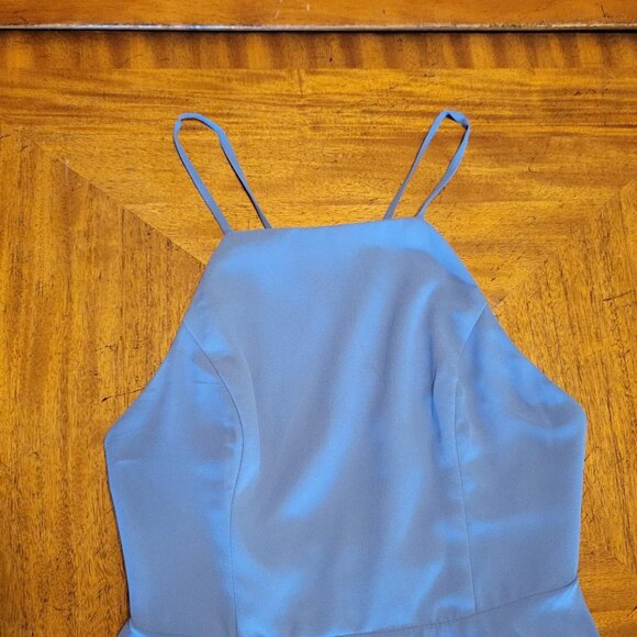Lulu's Smoky Blue Backless Chiffon Cocktail Dress - Picture 4 of 13